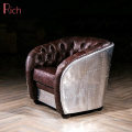 Luxury Classic European Single Armchair Vintage Leather Aviator Aluminum Sofa